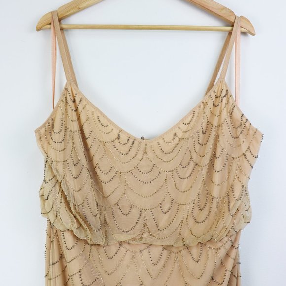 Candela Marseille Beaded Blouson Gown Maxi Dress Formal Evening Gold Cream - Picture 6 of 10